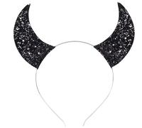 Sither Halloween Devil Horns Headband for Women Men Sequin Red Black Devil Headpiece Costume for Party (black)
