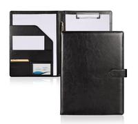 SITHON Clipboard Folder A4, Faux Leather Document Case with Magnetic Closure, Professional Conference Folder for Writing Pad, Resume Portfolio with Document Compartments & Pen Holder, Black