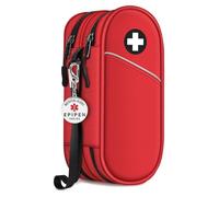 SITHON Double-Layer Epipen Carrying Case with Medical Alert Tag, Travel Medication Organizer Bag Pouch Holds 2 EpiPens, Asthma Inhaler, Anti-Histamine, Auvi-Q, Allergy Medicine Essentials (Red)