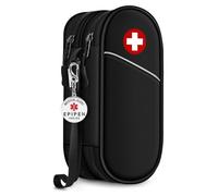 SITHON Double-Layer Epipen Carrying Case with Medical Alert Tag, Travel Medication Organizer Bag Pouch Holds 2 EpiPens, Asthma Inhaler, Anti-Histamine, Auvi-Q, Allergy Medicine Essentials (Black)
