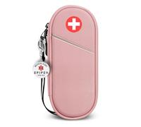 SITHON EpiPen Medical Carrying Case Insulated with Medical Alert Tag, Travel Medication Organizer Bag Pouch Holds 2 EpiPens, Asthma Inhaler, Anti-Histamine, Auvi-Q, Allergy Medicine Essentials (Pink)