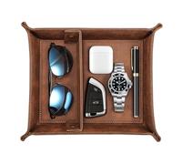 SITHON PU Leather Tray, Desktop Storage Organiser with 2 Compartments- Catchall Tray Bedside Vanity with Removable Dividers, Store Keys, Wallet, Phone, Glasses, Coin, Jewelry (Brown)