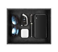 Sithon Valet Organiser, PU Leather Catchall Tray with Bedside Vanity & Nightstand Caddy - Coin Box, Key & Jewelry Storage, Black