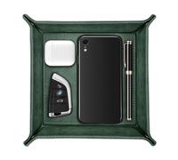 SITHON Valet Tray, Premium PU Leather Desktop Storage Organizer for Remote, Keys, Phone, Wallet, Jewelry, and More - Nightstand & Vanity Caddy (Dark Green)