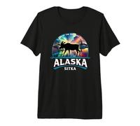 Sitka Alaska Aurora Borealis Moose Souvenir Premium T-Shirt