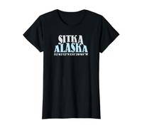 Sitka, Alaska, Travel Location Coordinates Value Graphic T-Shirt, Women, Black, L