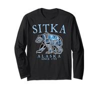 Sitka Alaska Tribal Art Bear Since 1799 Pale Blue Letters Long Sleeve T-Shirt