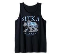Sitka Alaska Tribal Art Bear Since 1799 Pale Blue Letters Tank Top