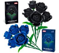 Sitodier 2 in 1 Flower Bouquet Building Set, 5pcs Black and 5pcs Blue Roses for Women Gilrs, Valentine's Day Gift for Lover Mom Wife Couple and Girlfriend, Gothic Romantic Home Room Office Decor