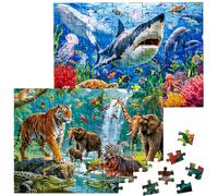 SITODIER 2 Sets 100PCS Undersea World and Forset Animals Jigsaw Puzzles for Kids Boys Gilrs 3 4 5 6 7 Years Old, Educational Learning Toy Birthday Gifts