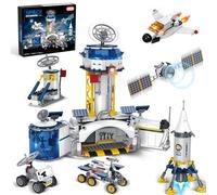Sitodier Space Base and Rocket Launch Building Blocks Set, Planet Exploration Toy for Creative Role Play, Explore Moon Space Adventure Toy 1 Big and 6 Small Models for Kids Boys 8 9 10 11 12