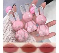 Sitovely 3PCS Cute Rabbit Matte Lip Gloss Set, Velvet Smooth Liquid Lipstick Keychain Bunny Lip Glaze, Non-Stick Cup Nourishing Lipgloss, Lip Stain for Women and Girls