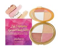 Sitovely 4-Color Highlighter & Blush Palette, Shimmer Illuminating Eyeshadow 4-In-1 Face Makeup Palettes Long-Wearing Highlighting Eye & Cheek Palette with Mirror