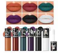 Sitovely Dark Red Purple Green Black Matte Liquid Lipstick Gift, Smudge Proof Lip Gloss Lip Stain for Girls & Women, Long Lasting Waterproof Lipstick for Halloween Cosplay Goth Costume Makeup