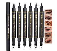 Sitovely Double-headed Liquid Eyeliner Stamp Pencil Set, 6PCS Winged Black Eyeliner Pen for Women, Eyeliner Stencils Long-Lasting Tattoo Makeup-Triangle,Star,Heart,Smiley,Butterfly (B, M)