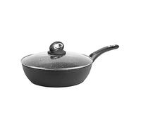 Sitram 711708 Sauté Pan Granite Diameter 24 cm Forged Aluminium Non-Stick Coating PFOA ? Stone Look ? Glass Lid ? Suitable for All Heat Sources Including Induction