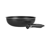 Sitram 713777 Aluminium Wok Diameter 28 cm - Colour: Black - Removable SITRAMOVIBLE Handle - Suitable for All Heat Sources Including Induction - PFOA-Free Non-Stick Black Coating