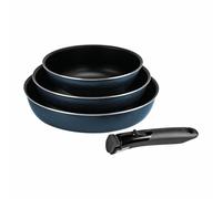 Sitram 714253 Set of 3 Pressed Aluminium Frying Pans Diameter 20/24/28 cm - 2-Layer Non-Stick Interior Coating - Matt Metal Blue - Removable Removable Handle - Suitable for All Heat Sources Including
