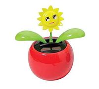 Sitrda 1PCS Solar Powered Happy Sunflower Flower Plastic Plant Pot for Car Dashboard Window Office Desk Decor