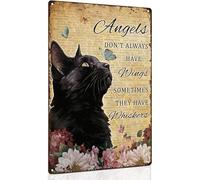 SitrMGH Black Cat Memorial Gifts Vintage Home Wall Decor 8x12 Inch - Angels Don't Always Have Wings Sometimes They Have Whiskers Metal Sign