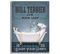 SitrMGH Bull Terrier Co Bath Soap Decorations Home Wall Art Modern Farmhouse Sign Retro Metal Tin Sign Vintage Sign for Home Coffee Wall Decor 12x8 Inch