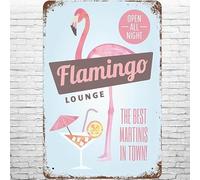 SitrMGH Metal Sign Vintage Pink Flamingo Lounge, Retro Wall Decor Beach Lemon Cocktail Open All Night Tin Signs Poster for Home Living Room Bedroom Garden Garage Office Cafe Bar Pub 8x12 inch
