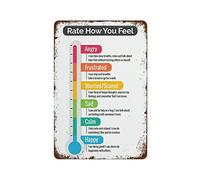 SitrMGH Metal Sign Vintage Rate How You Feel Poster - Kids Thermometer Feelings Chart Poster for Counselor, Therapist, Teacher and Classroom Tin Sign Art Wall Funny Signs 12x8 inch