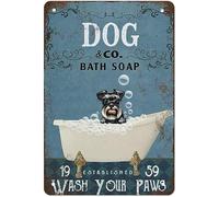 SitrMGH Retro Metal Tin Signs Schnauzer Dog Bath Soap Wash Your Paws Aluminium Sign Retro Tin Signs Vintage Metal Tin Sign For Bar Home Wall Metal Decoration 8x12inch
