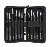 Sitrzuiget Tweezers 12 Pieces ESD Tweezers Tools Kit Anti-Static Non-Magnetic Stainless Steel Multi-Standard with Storage Bag