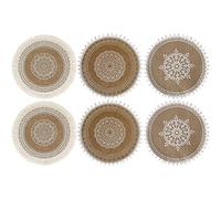 Sits Round Woven Placemats 38cm, Boho Placemats with Tassels, Wipeable Linen Placemat, Set of 6 Coasters, Decorative Bowl Mat, Heat-resistant and Non-slip for Kitchen Party Wedding Photos (Style 6)