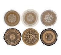 Sits Round Woven Placemats 38cm, Boho Placemats with Tassels, Wipeable Linen Placemat, Set of 6 Coasters, Decorative Bowl Mat, Heat-resistant and Non-slip for Kitchen Party Wedding Photos (Style 5)