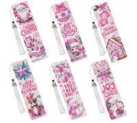 Sitsink Christmas Diamond Art Bookmarks - 6 Pcs Pink Christmas Diamond Painting Bookmarks Winter Snowman DIY Gem Art Rhinestone Crafts Kit for Book Lovers for Birthday Reading Present