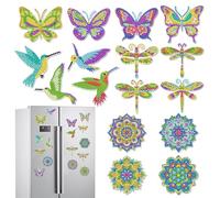Sitsink Diamond Art Painting Magnets - 16 Pcs Diamond Painting Kits Fridge Stickers Butterfly Dragonfly Humming Bird, Mandala Refrigerator Dimond Magnet Kits for Adults