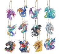 Sitsink Dragon Diamond Art Keychains - 16 Pcs Fantastic Animal Dragon Small Diamond Painting Keychains Kit for Adult, Gem Art Crafts Kit for Women, Blue