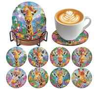Sitsink Giraffe Diamond Art Coasters - 8 Pcs DIY Giraffe Flower Diamond Painting Coasters with Holder Small Gem Art Rhinestone Crafts Kit for Adults Men Women Beginners Animal Lover Gift Supplies