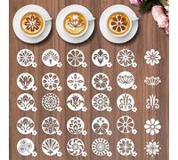 Sitsink Mandala Flower Coffee Stencils - 25 Pcs Stencils for Cookies Sourdough Bread Decor, Reuable Template for Crafts Floral Design