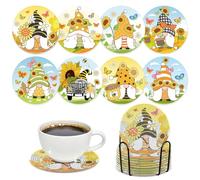 Sitsink Sunflower Diamond Art Kits - 8 Pcs Gnome Sunflower Diamond Painting Coasters Colorful Diamond Art Kits for Adults DIY Diamond Gem Kit Diamond Art Costers for Adults Beginners Home Supplies