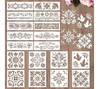 Sitsink Talavera Stencils for Painting - 18 Pcs Stencils for Painting on Wood Wall Border Template, Mexican Tile Painting Templates for Canvas Rock Furniture Door Mat Home Décor