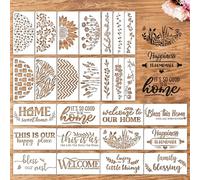 Sitsink Welcome Home Stencils for Painting - 26 Pcs Reusable Art Templates, Happy Family Blessing Stencils for Wood Sign Wall DIY Crafts Gift Projects