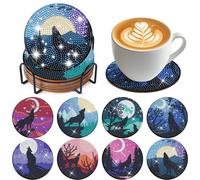 Sitsink Wolf Diamond Art Coasters Kit - 8 Moon Wolf Designs, Modern Home Decor, Adult Craft Kit