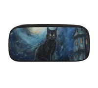 Sitting A Black Cat Pencil Case Waterproof Leather Pencil Pouch Multi-purpose Aesthetic Makeup Bag Cute Pen Bag Large Cosmetic Bag for Office Stationery, Travel