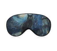 Sitting A Black Cat Sleep Mask for Women Men Side Sleeper Eye Cover with Adjustable Strap Soft Breathable Blackout Mask Slip-Free Deep Sleeping Travel Essentials
