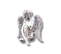Sitting Angel With Wide Wings Crushed Ornament Silver Sparkle Diamond For Gift Beautiful Decorative