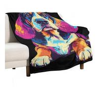 Sitting Basset Hound Dog Colorful Throw Fleece Blanket for Couch Bed Decorative Flannel Blankets Soft Plush