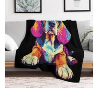 Sitting Basset Hound Dog Colorful Throw Fleece Blanket for Couch Bed Decorative Flannel Blankets Soft Plush