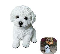 Sitting Bichon Frise Garden Puppy Statue,Lifelike White Dog Outdoor Figurines,Resin Animal Sculpture Lawn Home Decor