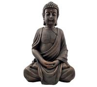 Sitting Buddha Garden Ornament Outdoor Statue Indoor Home Decor Bronzed Stone Effect Figurine Table top Thai Meditating Décor Zen Weather Resistant 39cm Tall