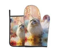 Sitting cat 2-Piece Heat-Resistant Baking Set, Oven Mitt and Trivet, Essential forKitchen Cooking and Outdoor Barbecuing