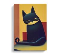 Sitting Cat Abstract Blue, Yellow, Peach Canvas Print | Gallery Wrapped 30mm Frame Wall Art | 30x20 inches | Ready to Hang | Abstract Animals Picture | Living Room Bedroom Lounge Office