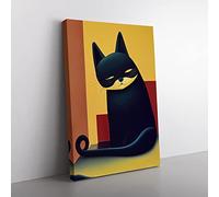 Sitting Cat Abstract Canvas Wall Art Print Ready to Hang, Framed Picture for Living Room Bedroom Home Office Décor, 50x35 cm (20x14 Inch)
